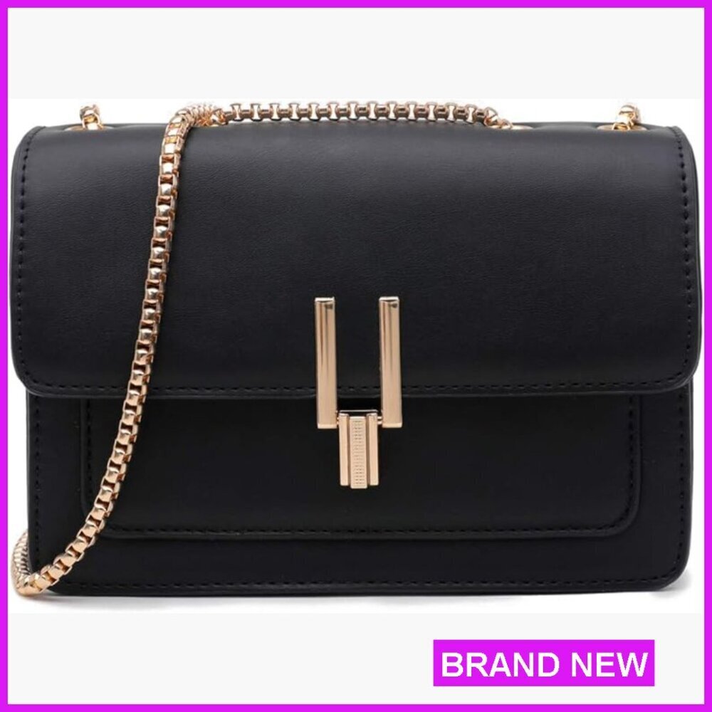 Chic Faux Leather Crossbody Bag Minimal Designer Twist Lock Chain Strap